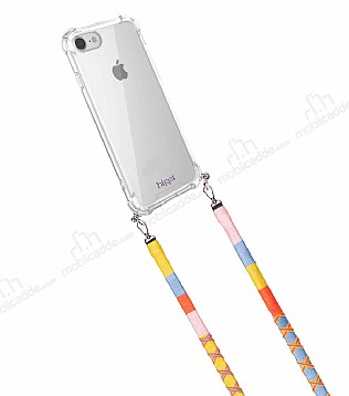 hippi iPhone SE 2020 Strawberry Örgü Yassı Askılı Ultra Koruma Telefon Kılıfı