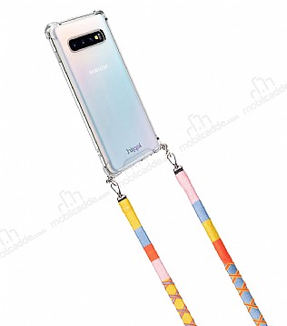 hippi Samsung Galaxy S10 Strawberry Örgü Yassı Askılı Ultra Koruma Telefon Kılıfı
