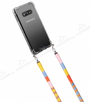 hippi Samsung Galaxy S10e Strawberry Örgü Yassı Askılı Ultra Koruma Telefon Kılıfı