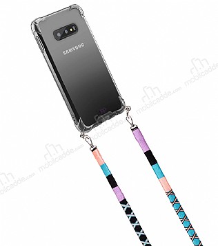 hippi Samsung Galaxy S10e Waterflower Örgü Yassı Askılı Ultra Koruma Telefon Kılıfı