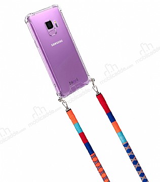 hippi Samsung Galaxy S9 Pomegranate Örgü Yassı Askılı Ultra Koruma Telefon Kılıfı