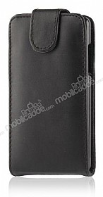 HTC Desire 300 Dik Kapakl Siyah Deri Klf