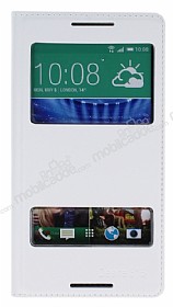 HTC Desire 816 ift Pencereli nce Kapakl Beyaz Deri Klf