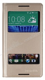 HTC Desire 816 ift Pencereli nce Kapakl Gold Deri Klf