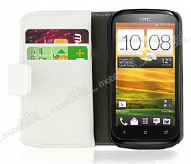 HTC Desire X Standl Czdanl Beyaz Deri Klf