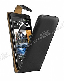 HTC One Dik Kapakl Siyah Deri Klf