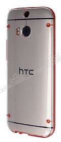 HTC One M8 Krmz Silikon Kenarl effaf Rubber Klf