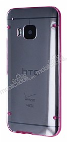 HTC One M9 Pembe Silikon Kenarl effaf Rubber Klf