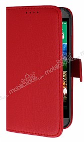 HTC One mini 2 Czdanl Yan Kapakl Krmz Deri Klf