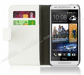 HTC One Mini Standl Czdanl Beyaz Deri Klf