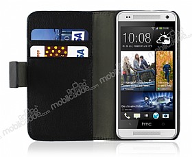 HTC One Mini Standl Czdanl Siyah Deri Klf