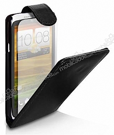 HTC One X Kapakl Siyah Deri Klf