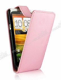 HTC One X Kapakl Pembe Deri Klf