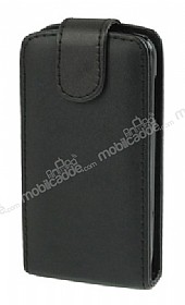 Huawei Ascend G301 Dik Kapakl Siyah Deri Klf