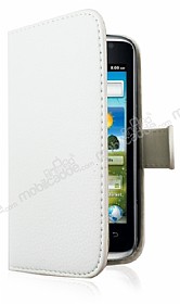 Huawei Ascend G301 Czdanl Yan Kapakl Beyaz Deri Klf