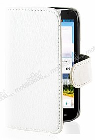 Huawei Ascend G610 Czdanl Yan Kapakl Beyaz Deri Klf