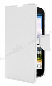 Huawei Ascend G610 Standl nce Yan Kapakl Beyaz Deri Klf