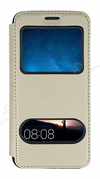Huawei Mate 10 Lite ift Pencereli Kapakl Gold Klf