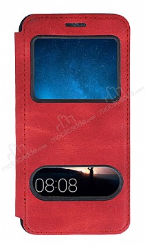 Huawei Mate 10 Lite ift Pencereli Kapakl Krmz Klf