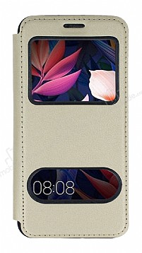 Huawei Mate 10 Pro ift Pencereli Kapakl Gold Klf
