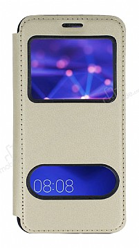 Huawei Mate 20 Lite ift Pencereli Kapakl Gold Klf