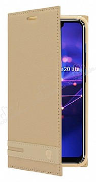 Huawei Mate 20 Lite Gizli Mknatsl Yan Kapakl Gold Deri Klf