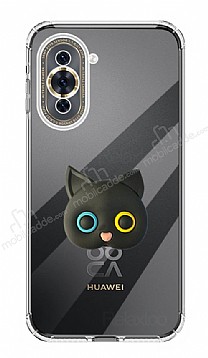 Huawei Nova 10 Kedi Figrl Telefon Tutuculu Siyah Silikon Klf