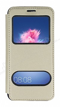 Huawei P Smart ift Pencereli Kapakl Gold Klf