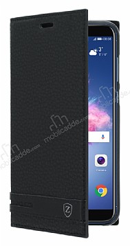 Huawei P Smart Gizli Mknatsl Yan Kapakl Siyah Deri Klf