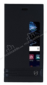 Huawei P10 Gizli Mknatsl Pencereli Siyah Deri Klf