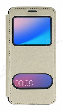 Huawei P20 Lite ift Pencereli Kapakl Gold Klf