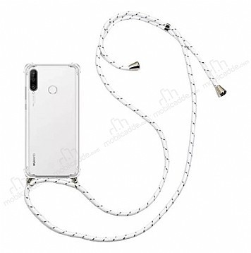 Huawei P30 Lite Beyaz izgili Askl effaf Silikon Klf