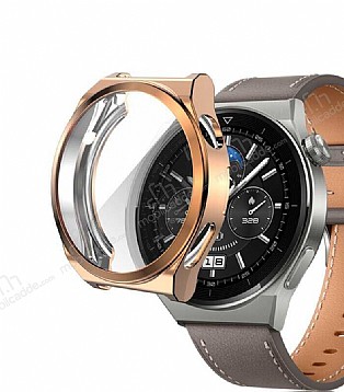 Huawei Watch GT 3 Pro 46mm Ekran Koruyucu Rose Gold Silikon Kılıf