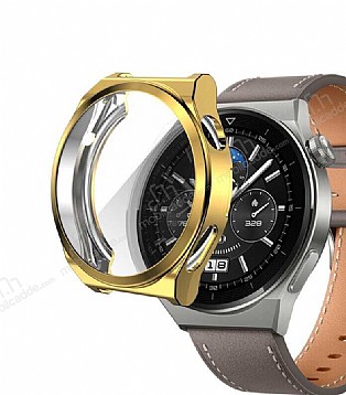 Huawei Watch GT 3 Pro 46mm Ekran Koruyucu Gold Silikon Kılıf