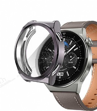 Huawei Watch GT 3 Pro 46mm Ekran Koruyucu Gri Silikon Kılıf