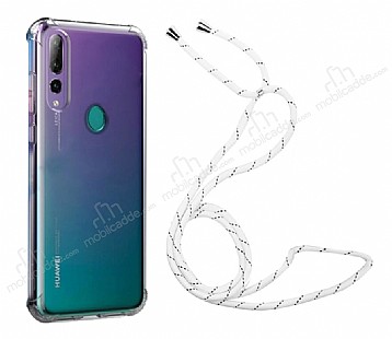 Huawei Y9 Prime 2019 Beyaz izgili Askl effaf Silikon Klf