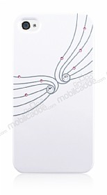 icover iPhone 4 / 4S Melek Desenli Beyaz Rubber Klf