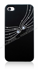 icover iPhone 4 / 4S Melek Desenli Siyah Rubber Klf