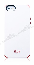 iLuv iPhone SE / 5 / 5S Regatta ki Katmanl i Silikon D Sert Parlak Beyaz Rubber klf