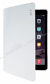 iPad Air 2 Standl nce Yan Kapakl Beyaz Deri Klf