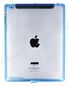 iPad 2 / 3 / 4 Mavi Silikon Kenarl effaf Rubber Klf