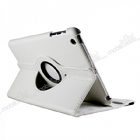 iPad Mini 360 Derece Dner Standl Beyaz Deri Klf