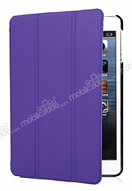 iPad Mini 2 / Mini 3 Standl Yan Kapakl Mor Deri Klf