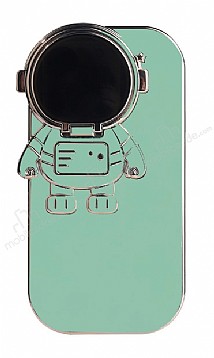 iPhone 11 Astronot Kamera Korumal Standl Yeil Silikon Klf