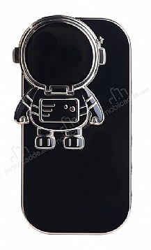 iPhone 11 Pro Max Astronot Kamera Korumal Standl Siyah Silikon Klf