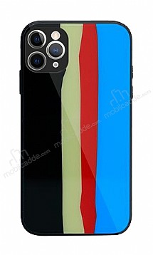 iPhone 11 Pro Max Rainbow Glass Mavi Silikon Klf