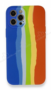 iPhone 11 Pro Max Rainbow Lansman Mavi-Turuncu Silikon Klf