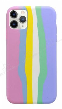 iPhone 11 Pro Max Rainbow Lansman Pembe Silikon Klf