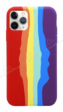 iPhone 11 Pro Max Rainbow Lansman Krmz Silikon Klf