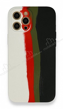 iPhone 12 Pro Max 6.7 in Rainbow Lansman Beyaz-Siyah Silikon Klf